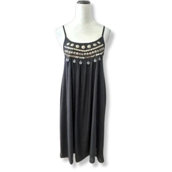 Area Stars Slip Dress Cross Back Spaghetti Straps Embellish Women's Black M NWOT - Picture 1 of 8
